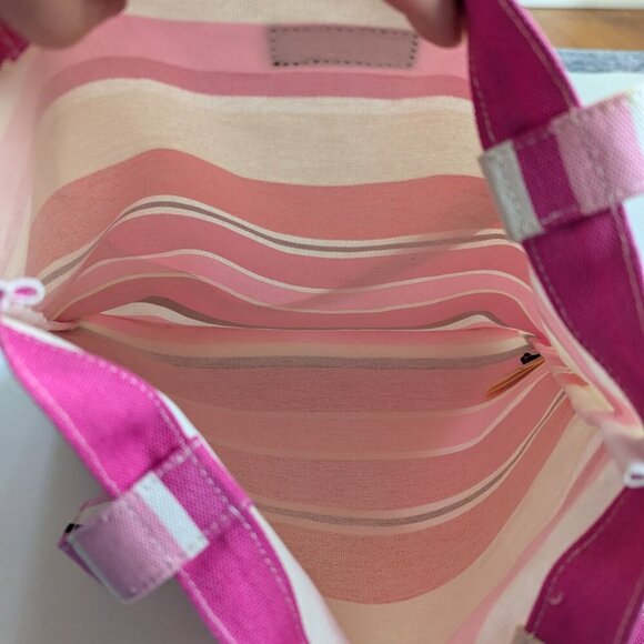 Kate Spade New York Striped Canvas Tote Pink Orange Cream Shopping Bag - Picture 4 of 8